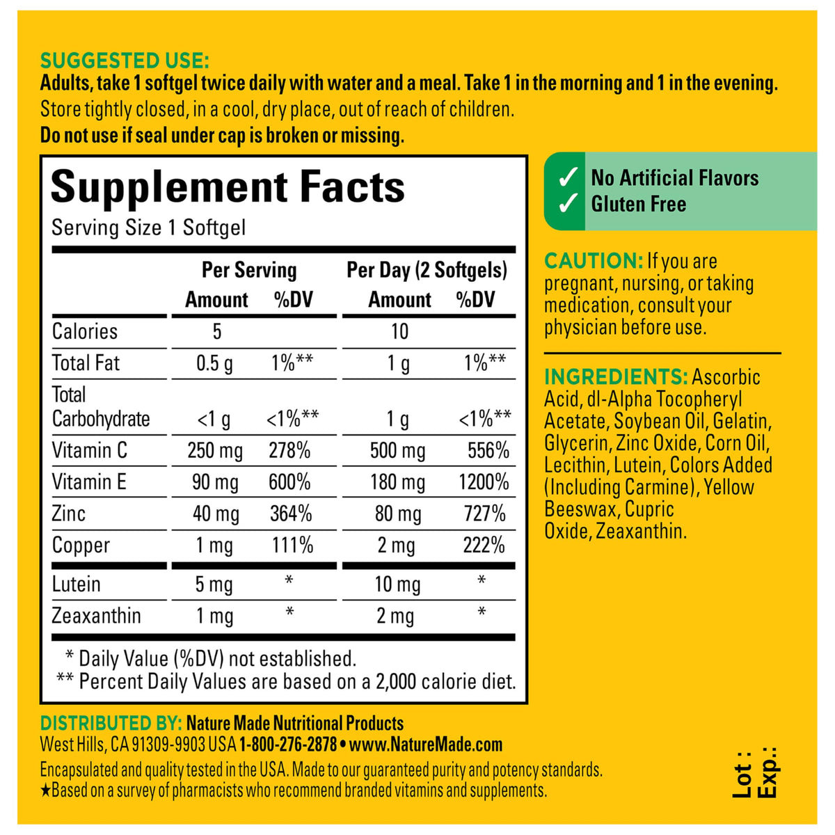 Nature Made Vision Based on the AREDS 2 Formula, Vitamin C, 60 Softgels