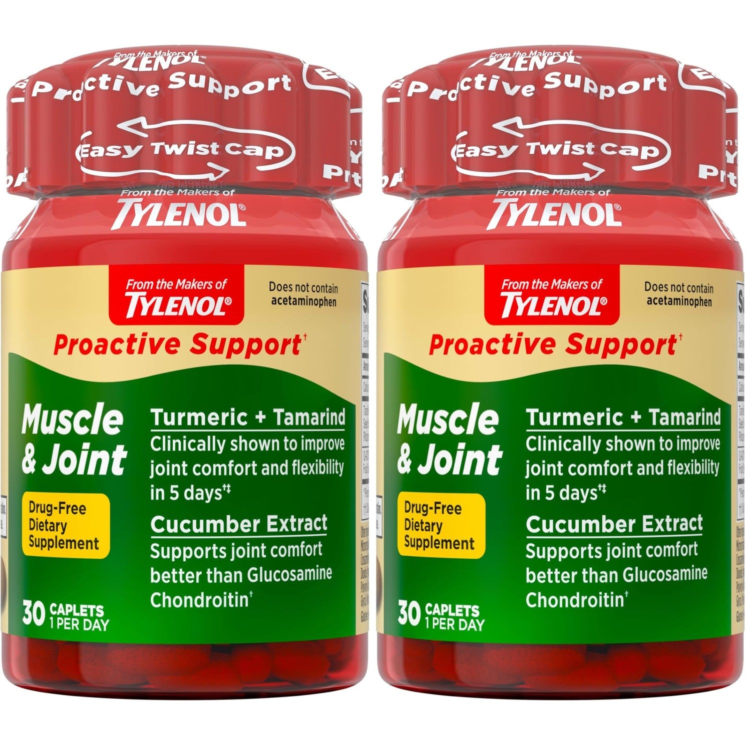 Tylenol Proactive Support Muscle & Joint Supplements + Stress, 30 ct | Drug-Free, Tamarind + Turmeric Supplement, Sceletium Extract, Improves Joint Comfort & Flexibility
