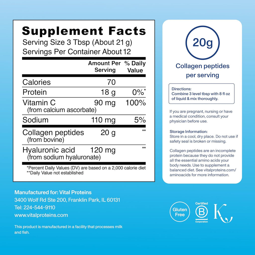 Buy now Vital Proteins Collagen Peptides Powder Advanced with Hyaluronic Acid & Vitamin C, Collagen Supplements, Unflavored, 12 Servings at indiglob india