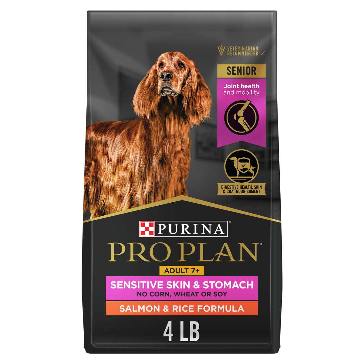 Purina Pro Plan Sensitive Skin & Stomach Dry Dog Food, Senior, 4 lb Bag