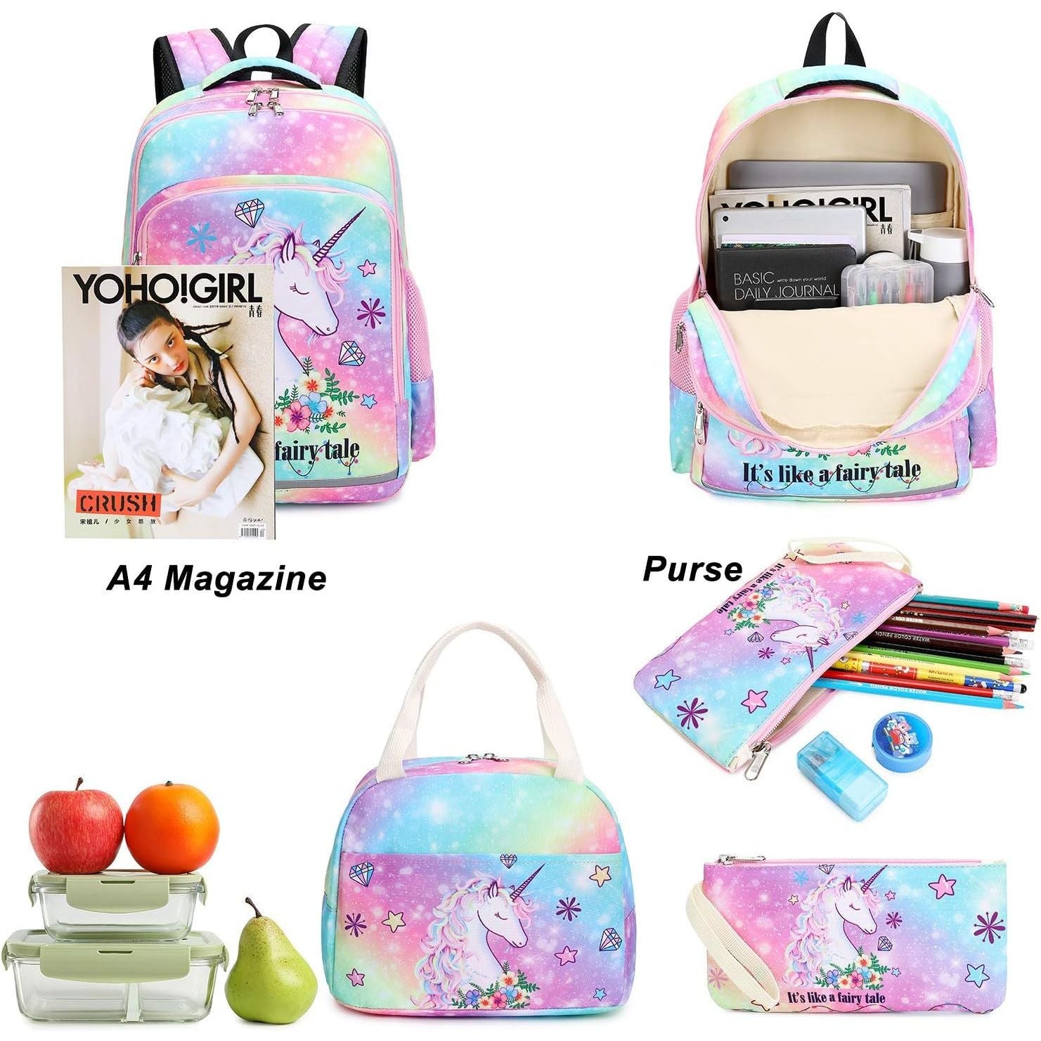 Buy now BTOOP Girls Backpack Kids Boys Elementary Bookbag Girly School Bag with Insulated Lunch Tote and Pencil Pouch at indiglob india