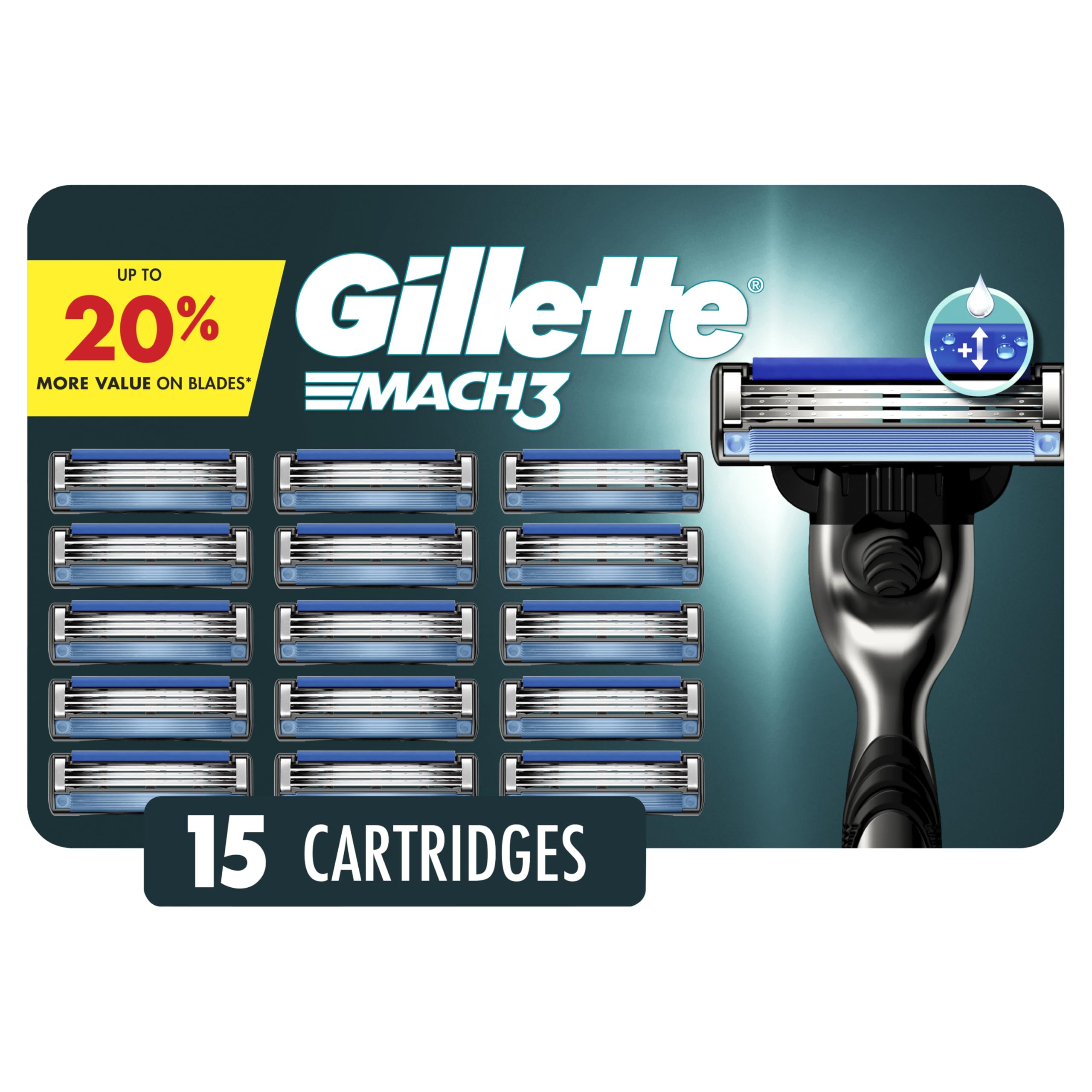Gillette Mach3 Men's Razor Blades, 15 Blade Refills