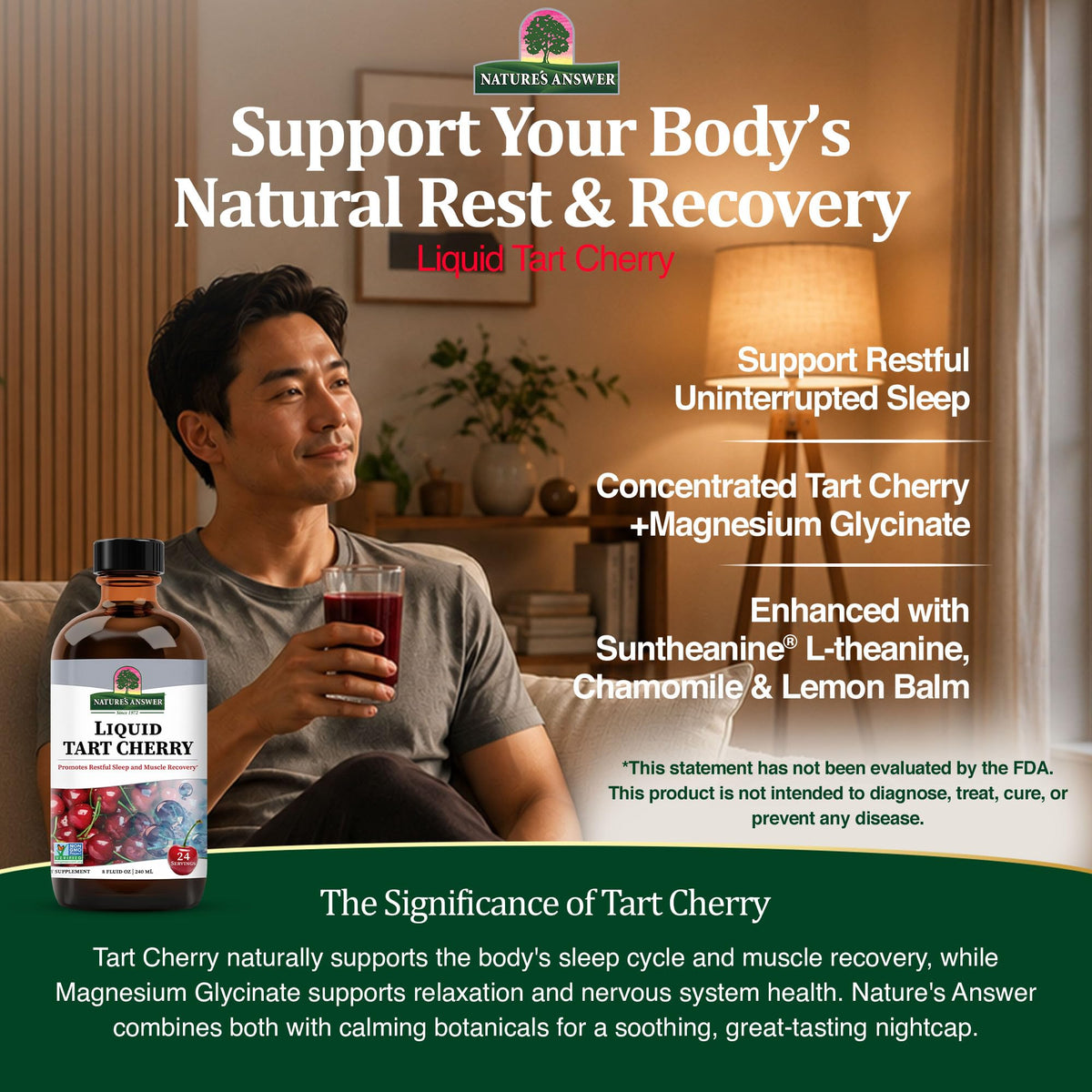 Nature's Answer Tart Cherry 8 Ounce Liquid | Promotes Recovery & Sleep | Rich in Anthocyanins | Non GMO | Gluten Free | Vegan