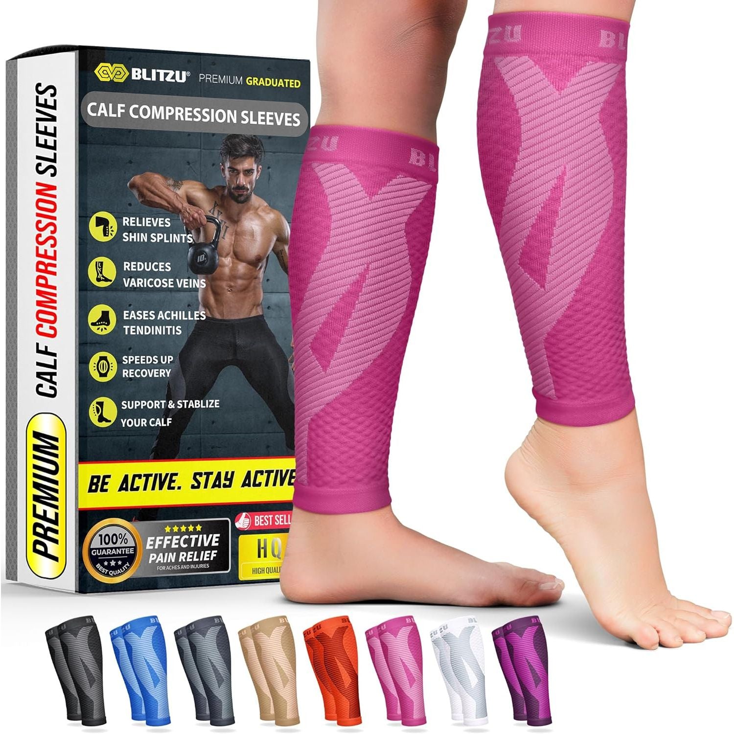 Buy now BLITZU Calf Compression Sleeve for Men & Women Footless Compression Socks Support Runners Leg Sleeve Shin Splints Pain Relief Large X-Large Pink at indiglob india