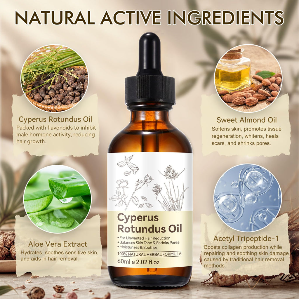 2 Pack Cyperus Rotundus Oil, Natural for Reducing Body Hair Growth, Cyperus Rotundus Oil for Hair Removal, Reduces Unwanted Hair Growth, Reducing Body Hair Growth, Shrink Pores