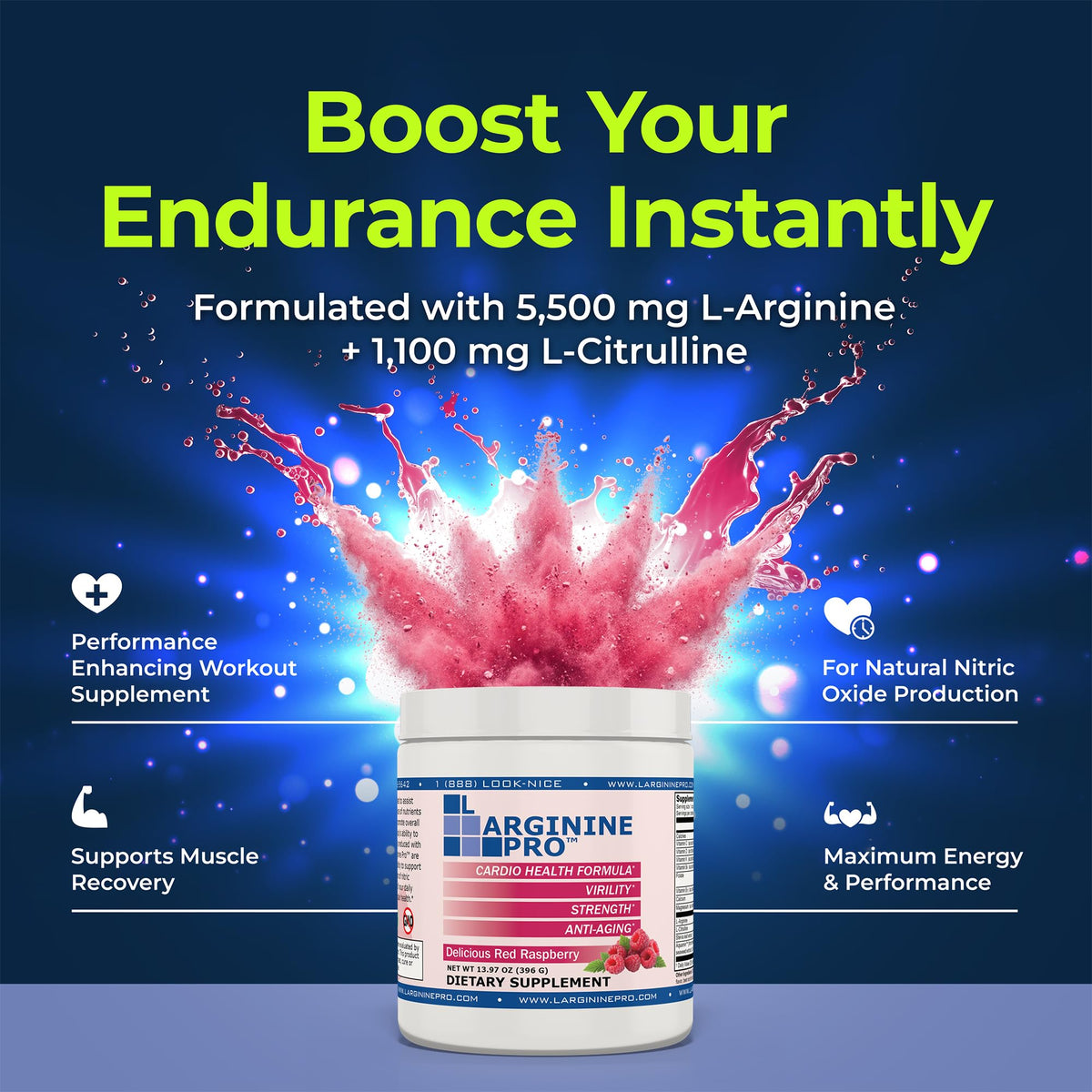 5,500mg L Arginine + 1,100mg Citrulline | Nitric Oxide Booster |Supports Pre Workout Energy, Blood Flow & Circulation, Grape (30 Servings)
