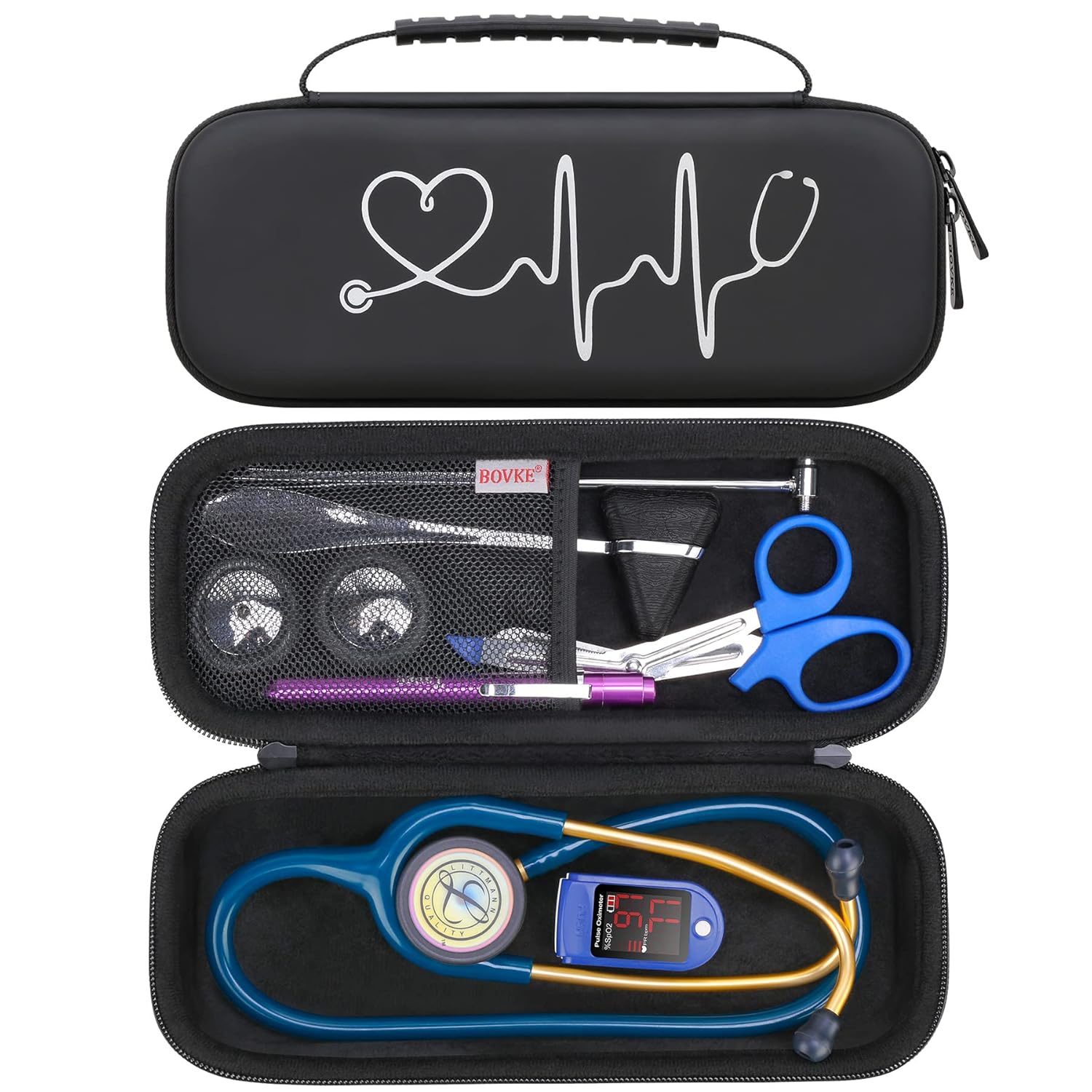 Buy now BOVKE Stethoscope Case for 3M Littmann Classic III, Lightweight II S.E, MDF Acoustica Deluxe Stethoscopes - Extra Room for Medical Bandage Scissors EMT Trauma Shear and LED Penlights, Black W_Black at indiglob india