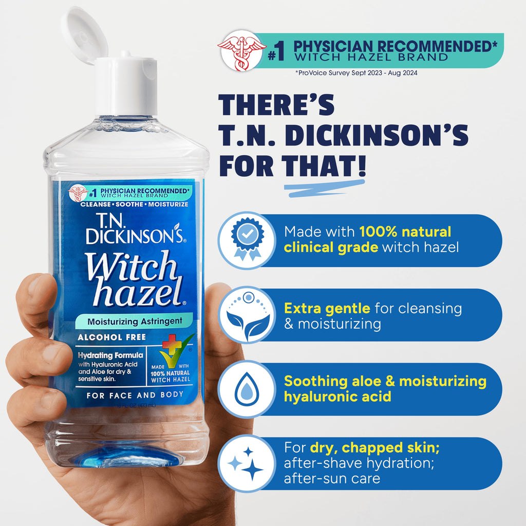T.N. Dickinson's Witch Hazel Moisturizing Astringent | Alcohol Free | 16 Oz | 100% Natural Witch Hazel Calms, Nourishes & Hydrates Skin; for Face & Body