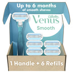 Gillette Venus Smooth Women's Razor Handle + 6 Refills with Soft-Grip Gel Handle