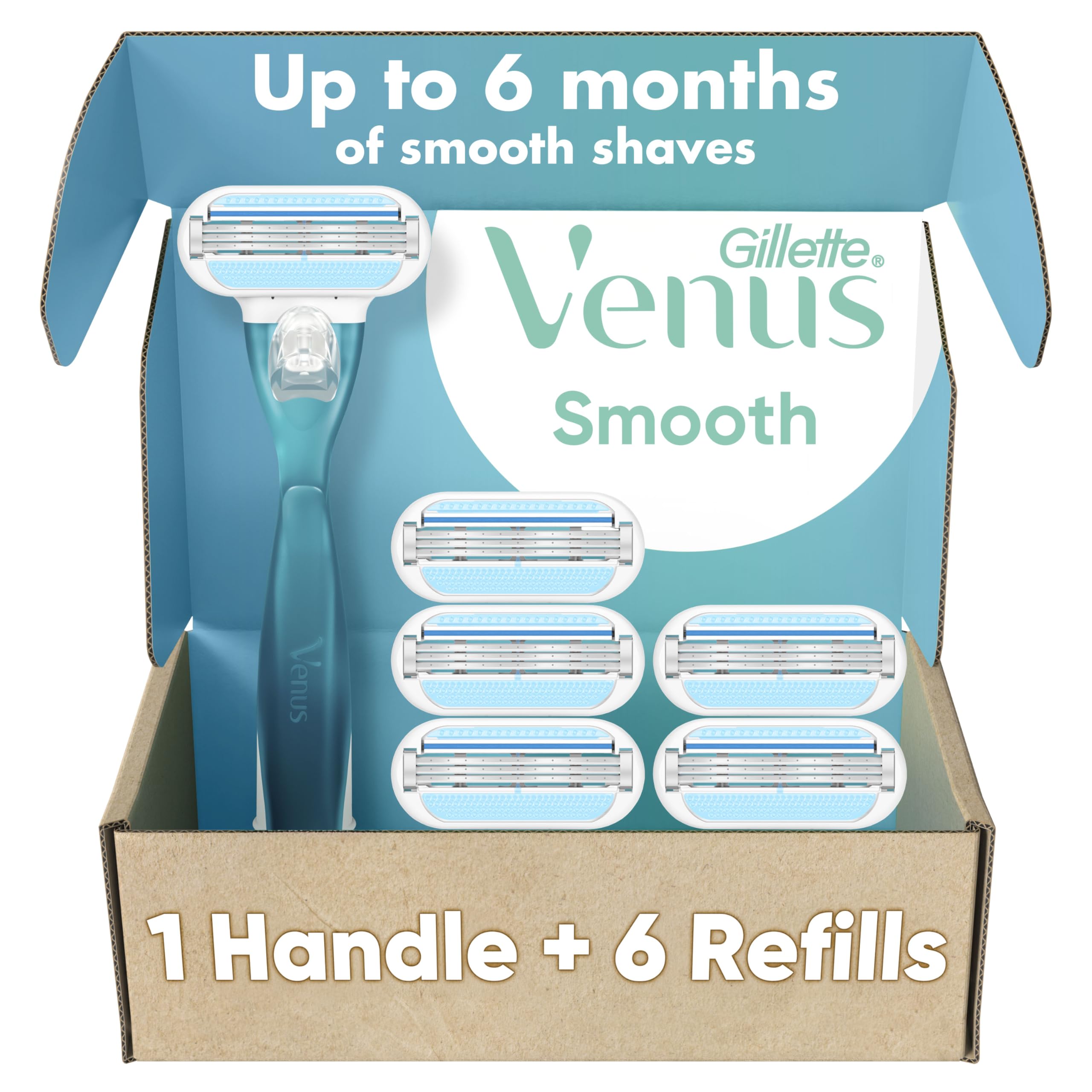 Gillette Venus Smooth Women's Razor Handle + 6 Refills with Soft-Grip Gel Handle