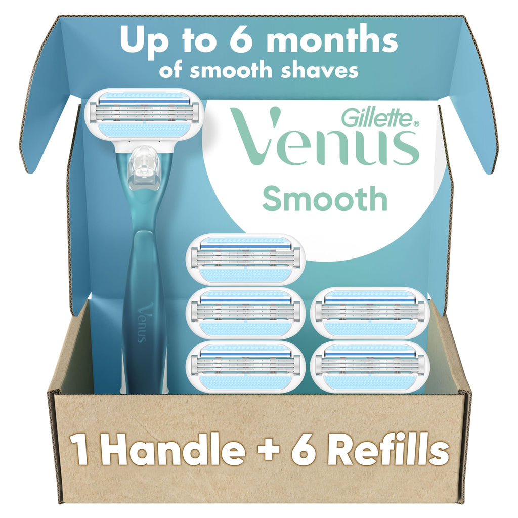 Gillette Venus Smooth Women's Razor Handle + 6 Refills with Soft-Grip Gel Handle