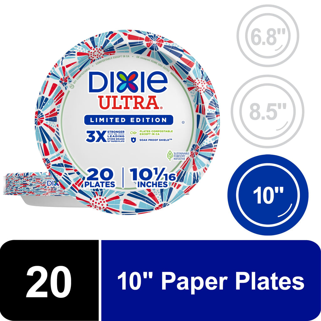 Dixie Ultra Limited Edition Paper Plates, 10" Dinner-Size Plates, 20 Count