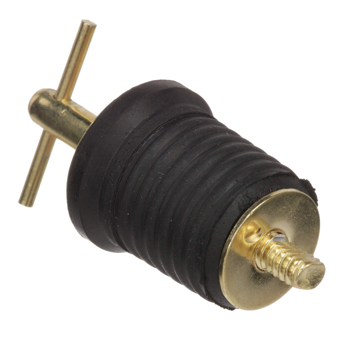Attwood 11587-4 T-Handle Drain Plug, for 1-Inch-Diameter Drains, Locks in Place, Brass-Plated Handle