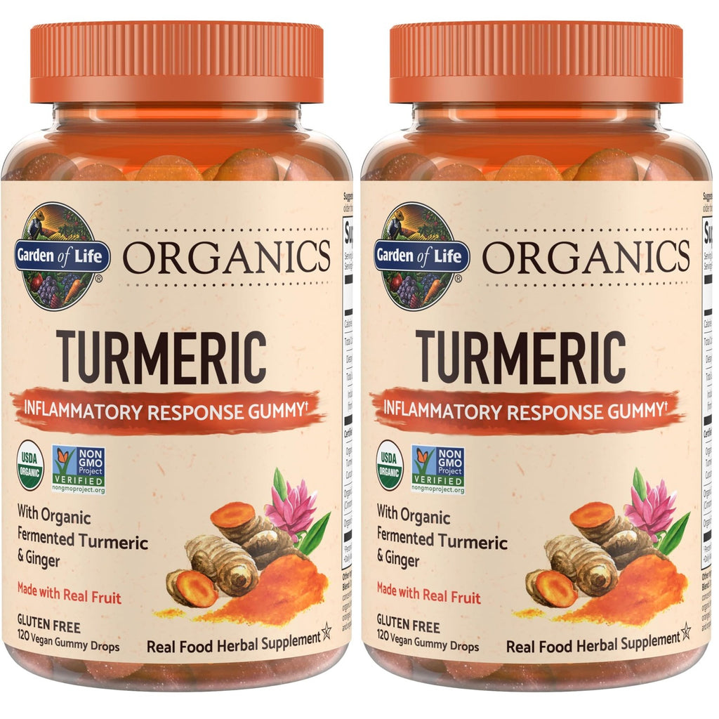 Garden of Life Organics Turmeric Inflammatory Response Gummy - 120 Real Fruit Gummies for Kids & Adults, 50Mg Curcumin (95% Curcuminoids), No Added Sugar, Organic, Non-GMO, Vegan & Gluten Free
