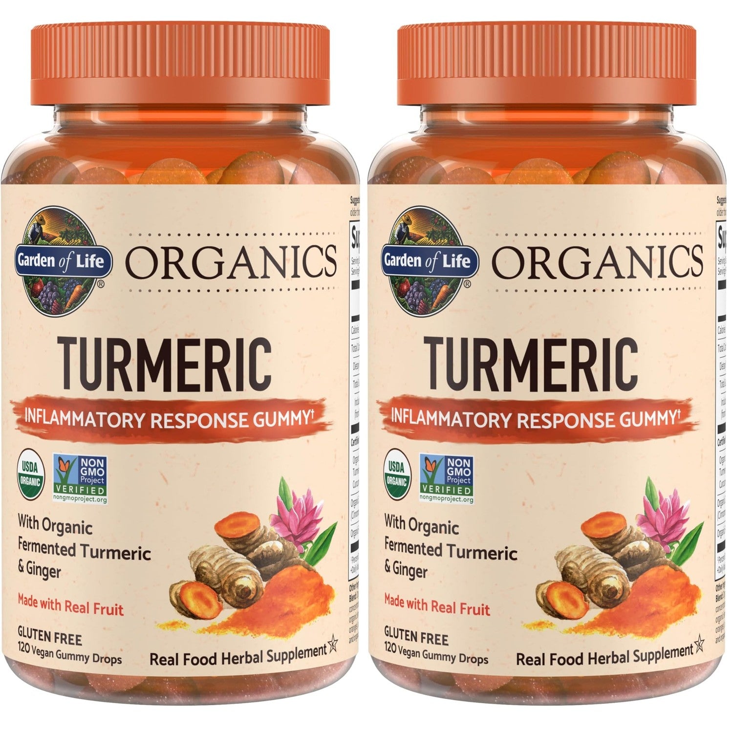 Garden of Life Organics Turmeric Inflammatory Response Gummy - 120 Real Fruit Gummies for Kids & Adults, 50Mg Curcumin (95% Curcuminoids), No Added Sugar, Organic, Non-GMO, Vegan & Gluten Free