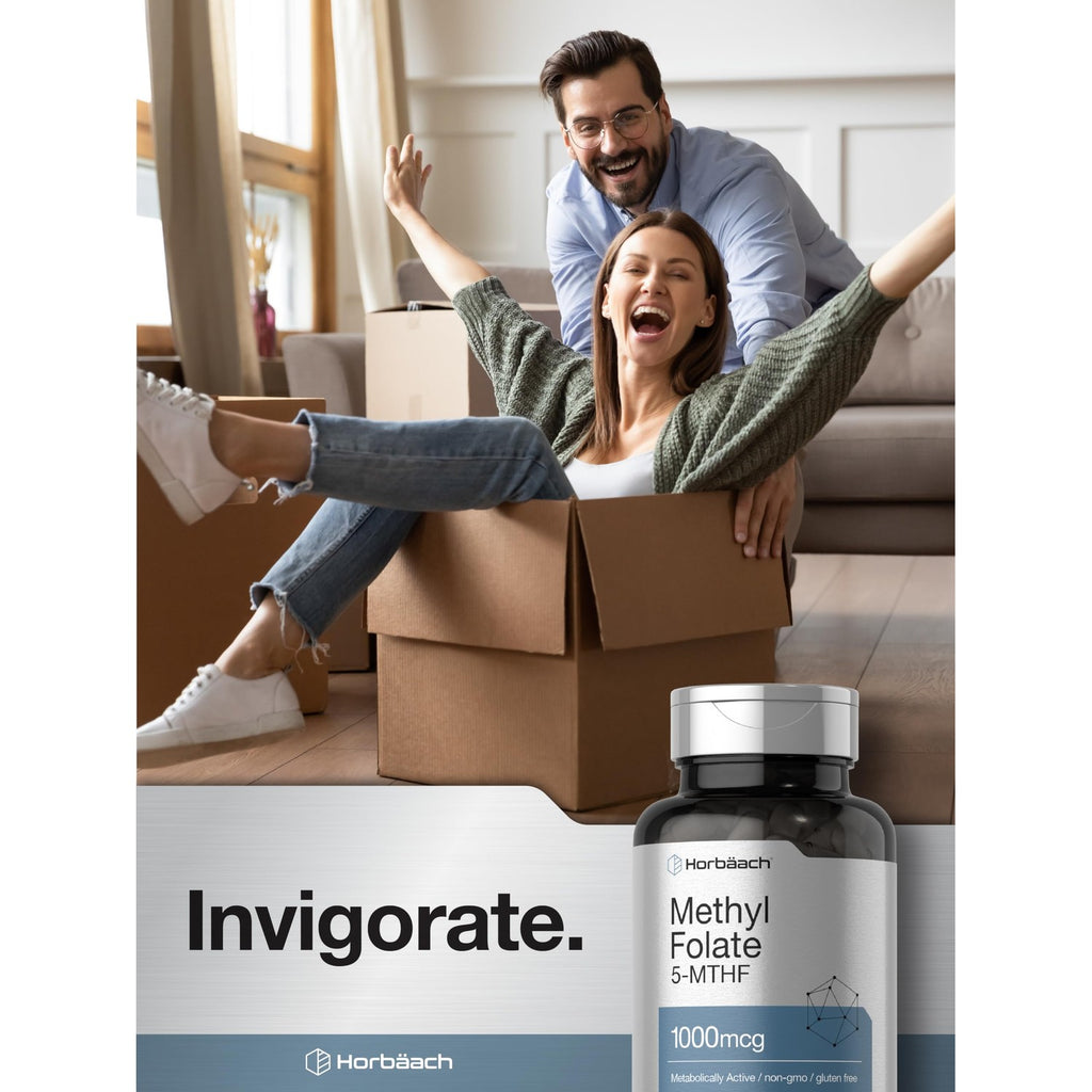 Horbäach Methyl Folate Supplement | 1000 mcg | 200 Capsules | 5-MTHF