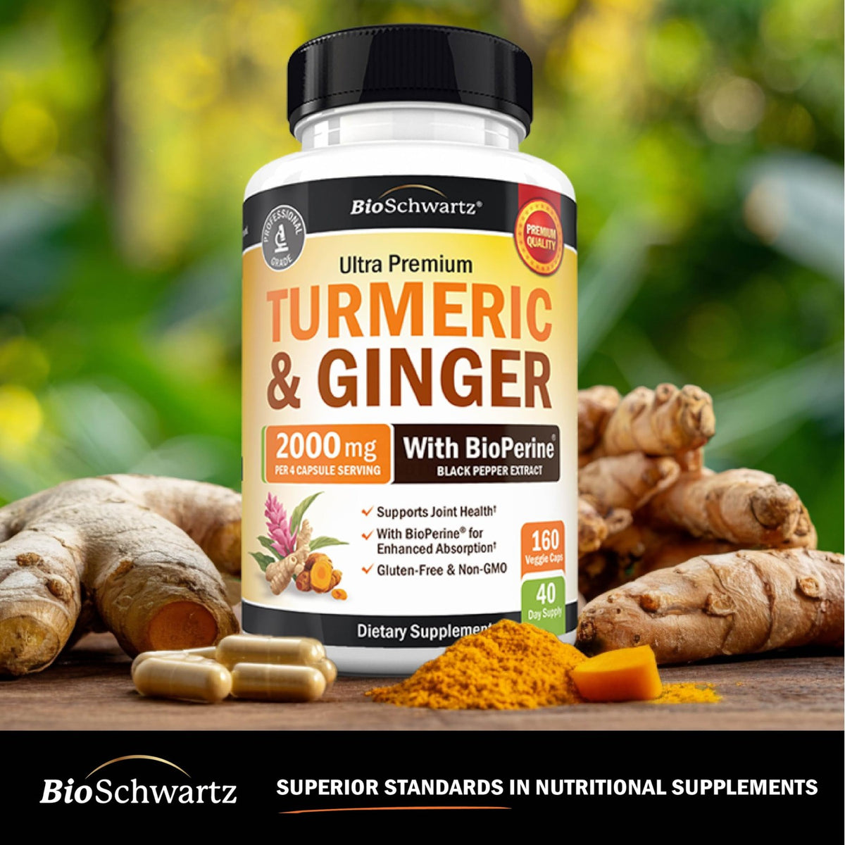 Turmeric and Ginger Supplement with BioPerine, 160 Capsules