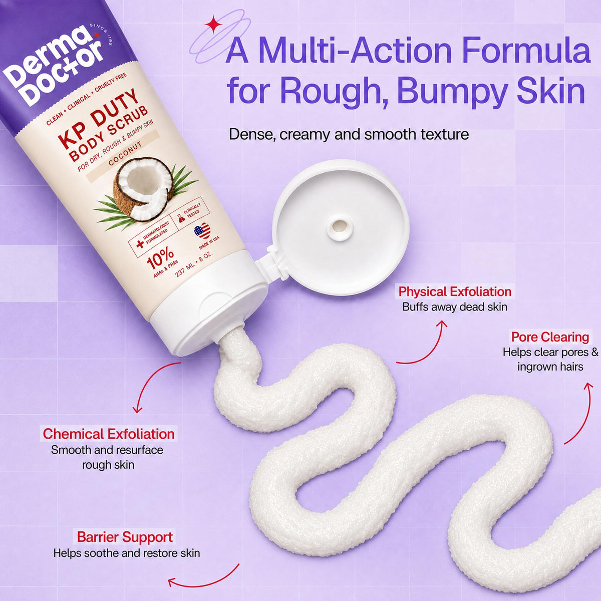 DERMAdoctor KP Bump Eraser Body Scrub, 10% AHAs + PHAs, Rough & Bumpy Skin