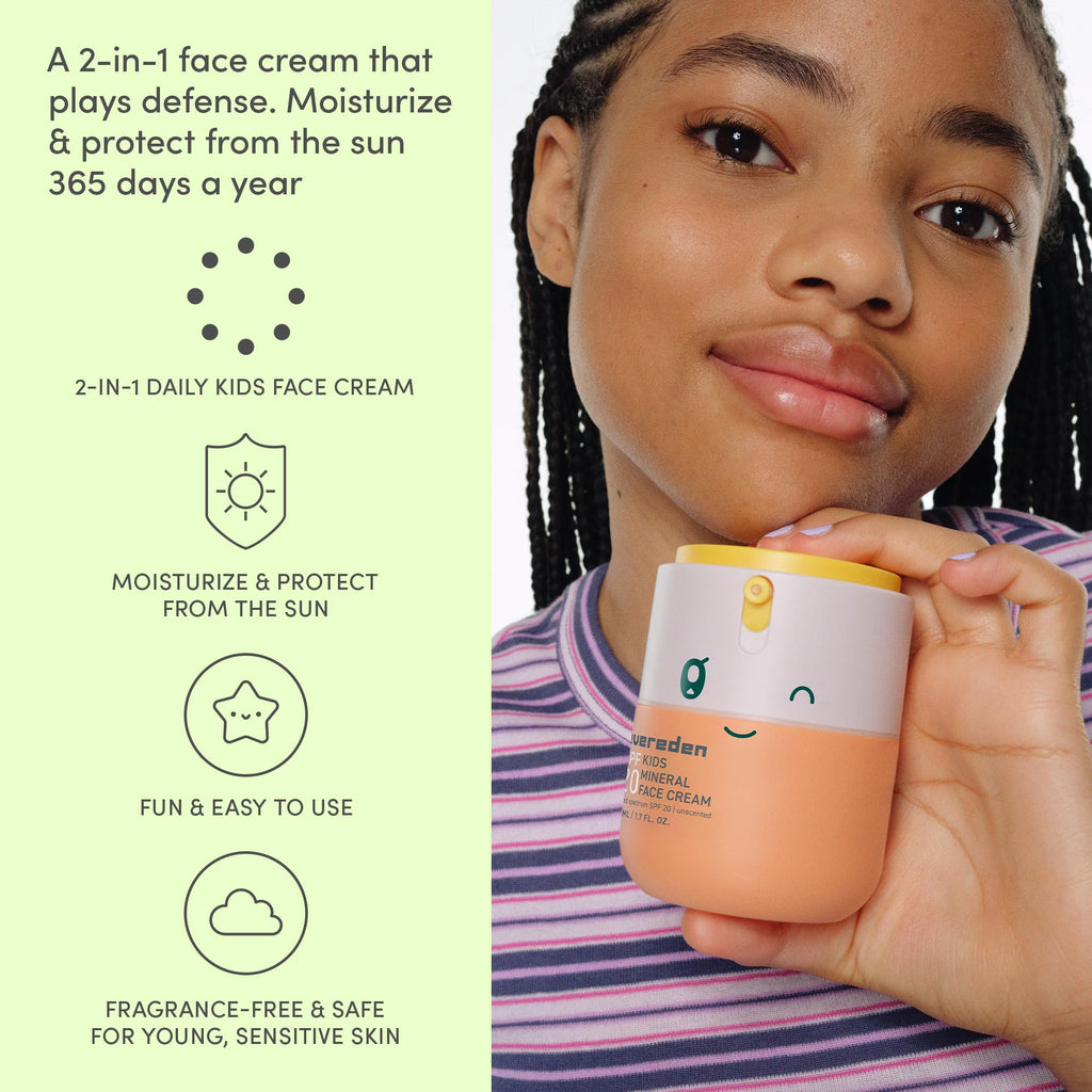 Evereden Kids Mineral Face Cream SPF 20, Dermatologist-Tested, Zinc Oxide | Kids Daily Sunscreen with Vitamin B5, 100% Mineral UV Filter, Fragrance-Free, Clean, Vegan, No Phenoxyethanol, FSA Eligible