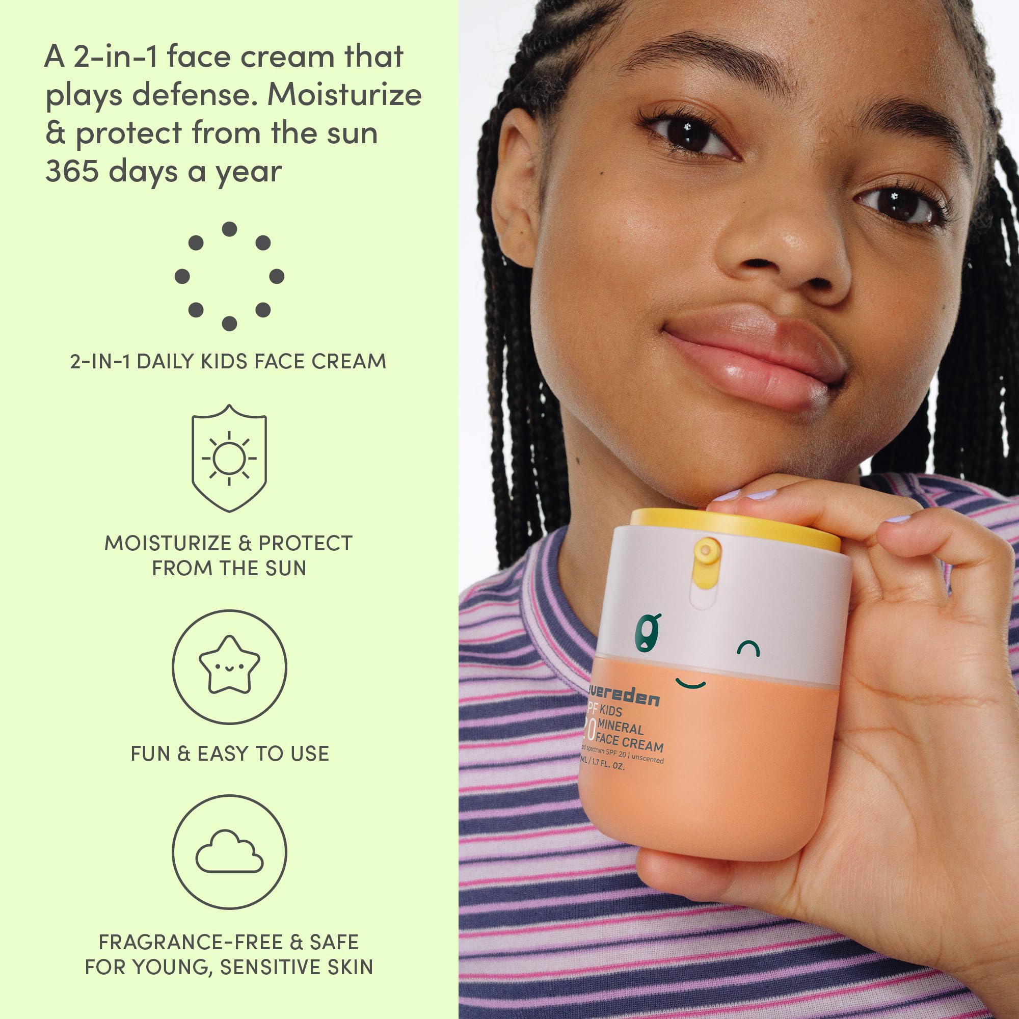 Evereden Kids Mineral Face Cream SPF 20, Dermatologist-Tested, Zinc Oxide | Kids Daily Sunscreen with Vitamin B5, 100% Mineral UV Filter, Fragrance-Free, Clean, Vegan, No Phenoxyethanol, FSA Eligible