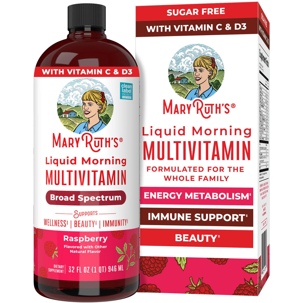 MARYRUTH'S Liquid Morning Multivitamin for Women, Men & Kids, 32 Servings | Vitamin A C D E B6 B12 Biotin Zinc, Beauty, Vegan, Non-GMO, Gluten Free