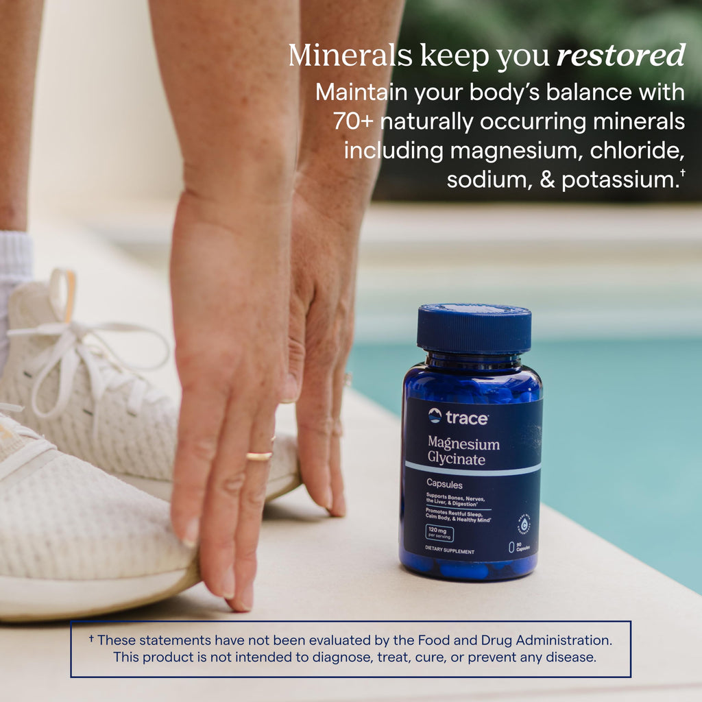Trace Minerals Magnesium Glycinate Capsules, 120 mg, 90 Count | Chelated for high absorption, Ionic trace minerals, Gentle on stomach, Supports REM cycles