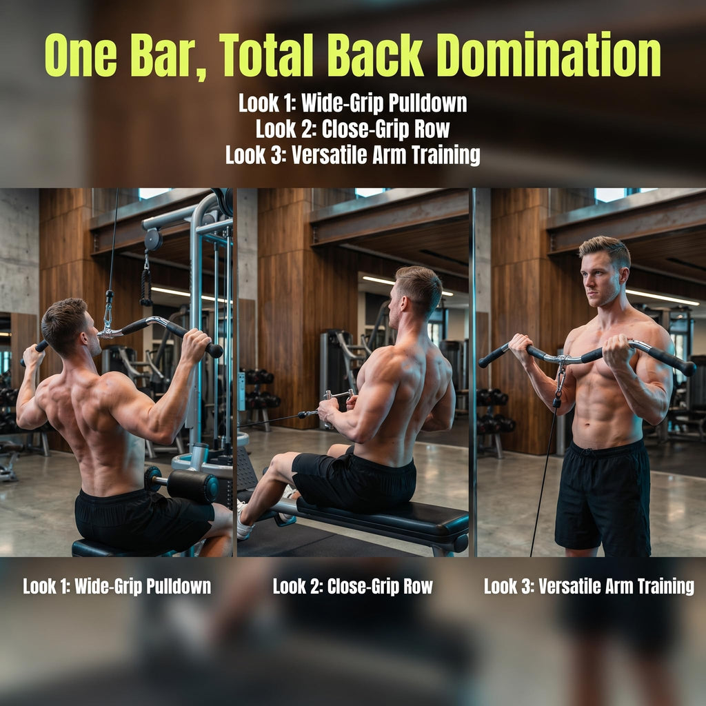 Lat Bar Cable Machine Attachment, Curl Pulldown Bar with Full Rotation and Rubber Handle for Gym, Strength Workout, Body Training, Muscle Building, 30 Inch