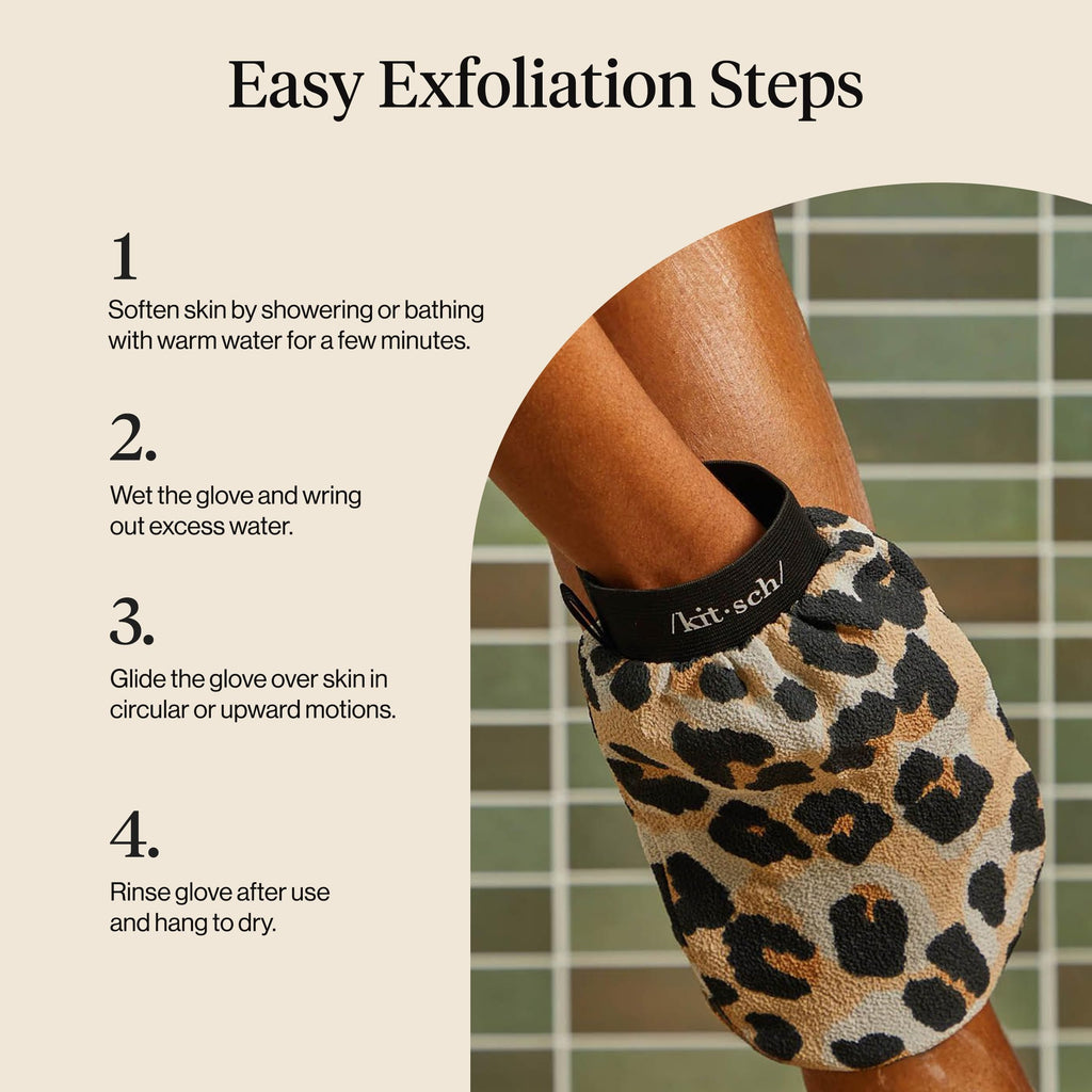 Kitsch Exfoliating Glove 1pc – Exfoliating Mitt - Leopard | Korean Exfoliating Mit & Deep Exfoliating Body Scrubber for Shower, Bath | Body Exfoliator Glove, Dead Skin Remover