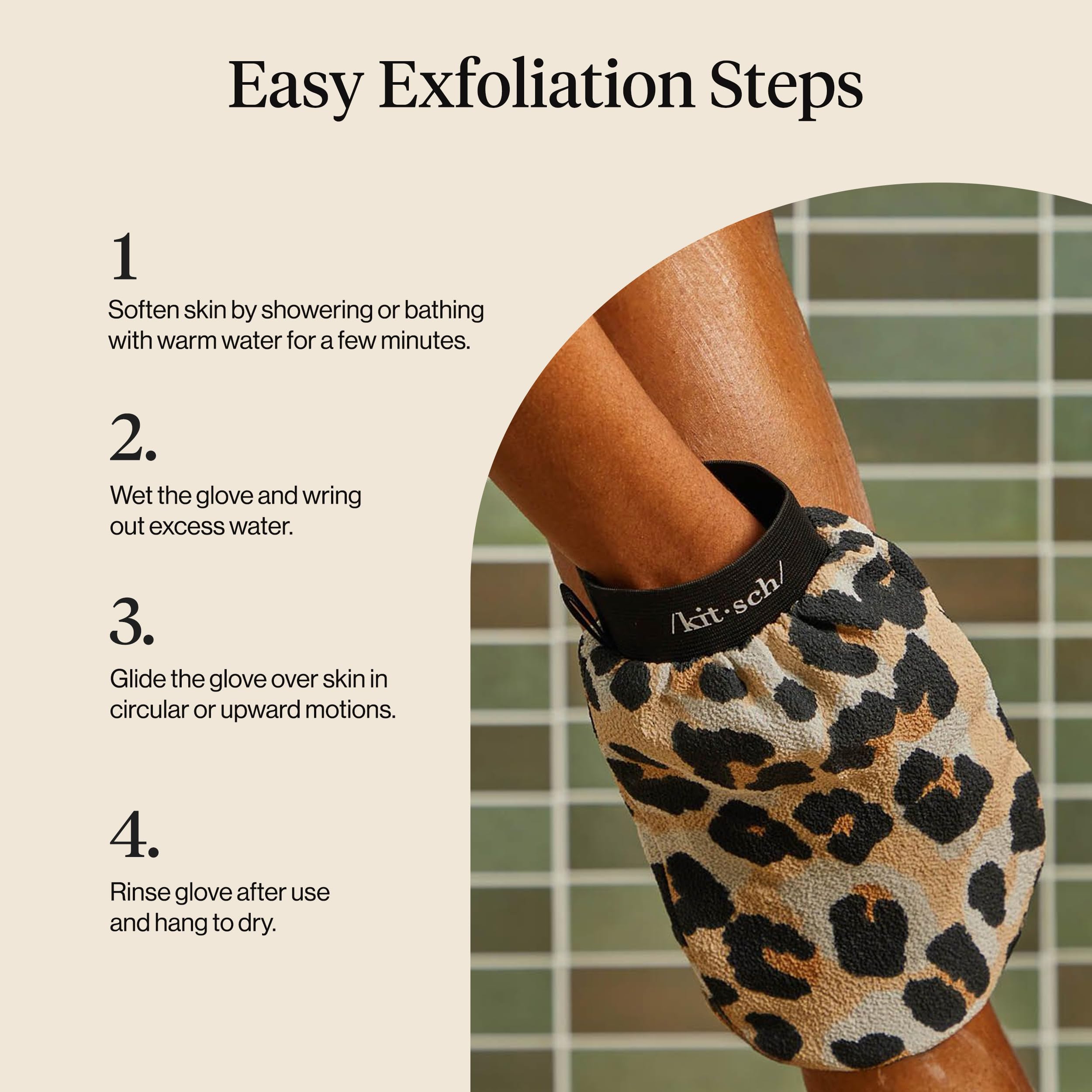 Kitsch Exfoliating Glove 1pc – Exfoliating Mitt - Leopard | Korean Exfoliating Mit & Deep Exfoliating Body Scrubber for Shower, Bath | Body Exfoliator Glove, Dead Skin Remover