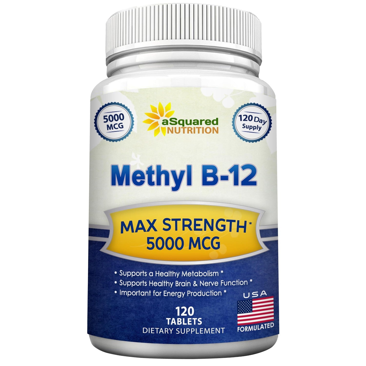 Vitamin B12 - 5000 MCG Supplement with Methylcobalamin (Methyl B-12) - 120 | Max Strength B12 Vitamins - 120 Tablets - Methylated Vit B 12 Support for Men & Women - Help Boost Energy & Brain Health