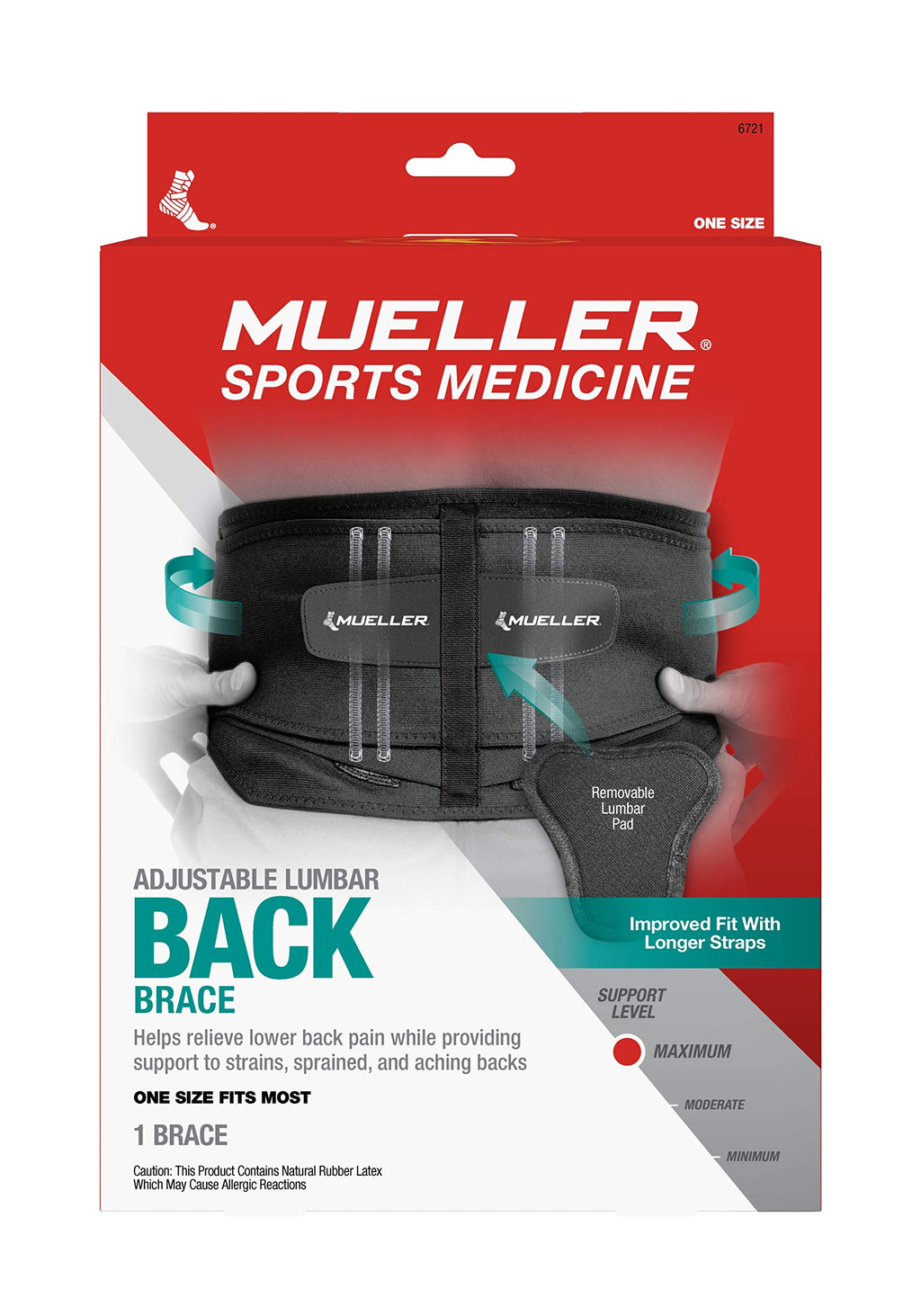 MUELLER Sports Medicine Adjustable Lumbar Back Brace, Lower Back Pain Relief and Support Belt for Men and Women, Black, One Size Fits Most