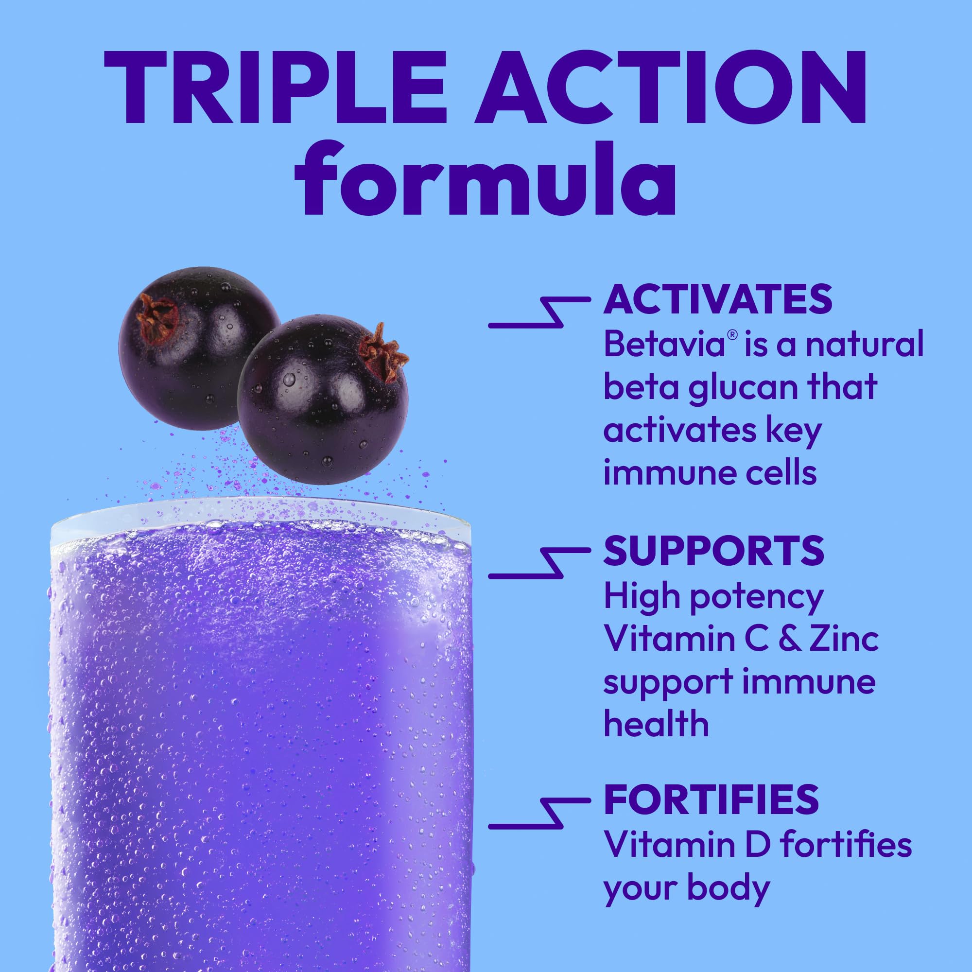 Emergen-C Immune+ Triple Action Immune Support Powder, Elderberry, 18 ct