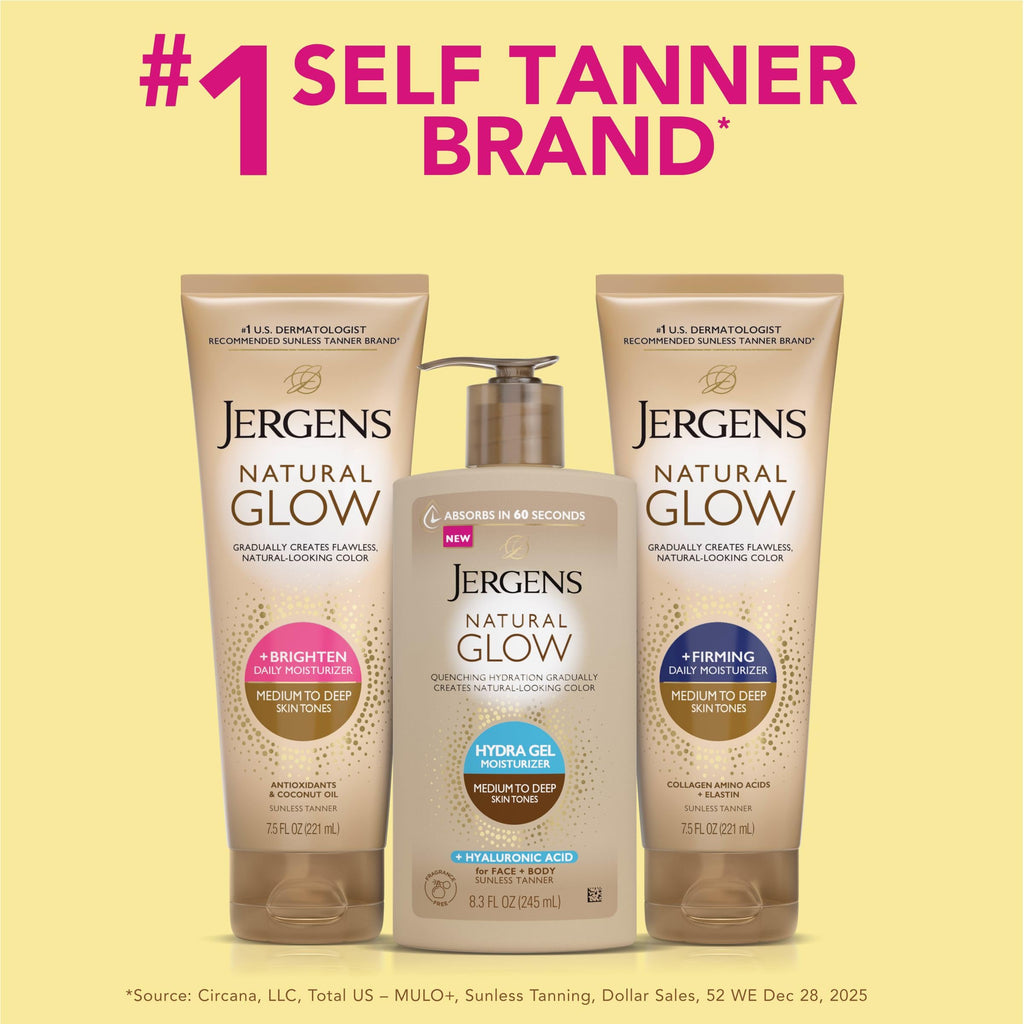 Jergens Natural Glow Hydra Gel Moisturizer, Hyaluronic Acid Tanning Lotion, Hydrating Tanning Gel, Fragrance-Free Self Tanner, 8.3 Fl Oz