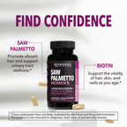 Saw Palmetto for Women with Bitoin 5000mcg Per Serving, 60-Day Supply | Vegan, Non-GMO DHT Blocker for Women for Hair, Skin and Nails, Saw Palmetto Extract with Biotin for Thicker Looking Hair