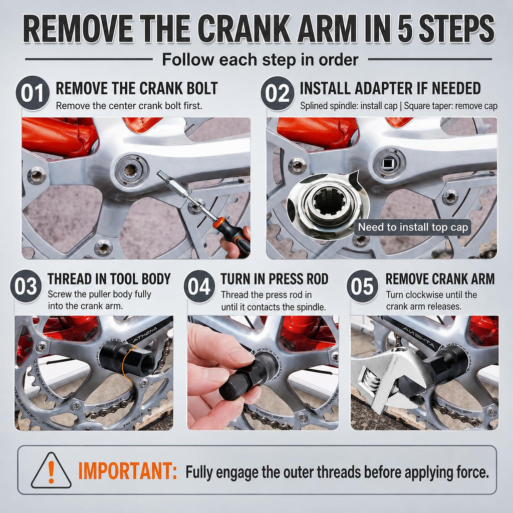 Bicycle Crank Puller for Square Taper and Splined Crank Arms