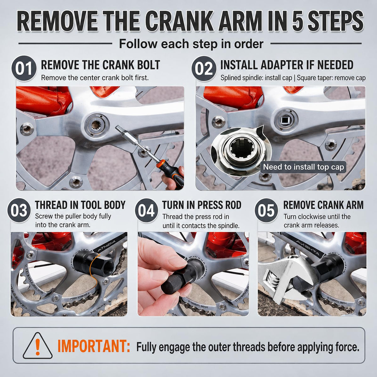 Bicycle Crank Puller for Square Taper and Splined Crank Arms