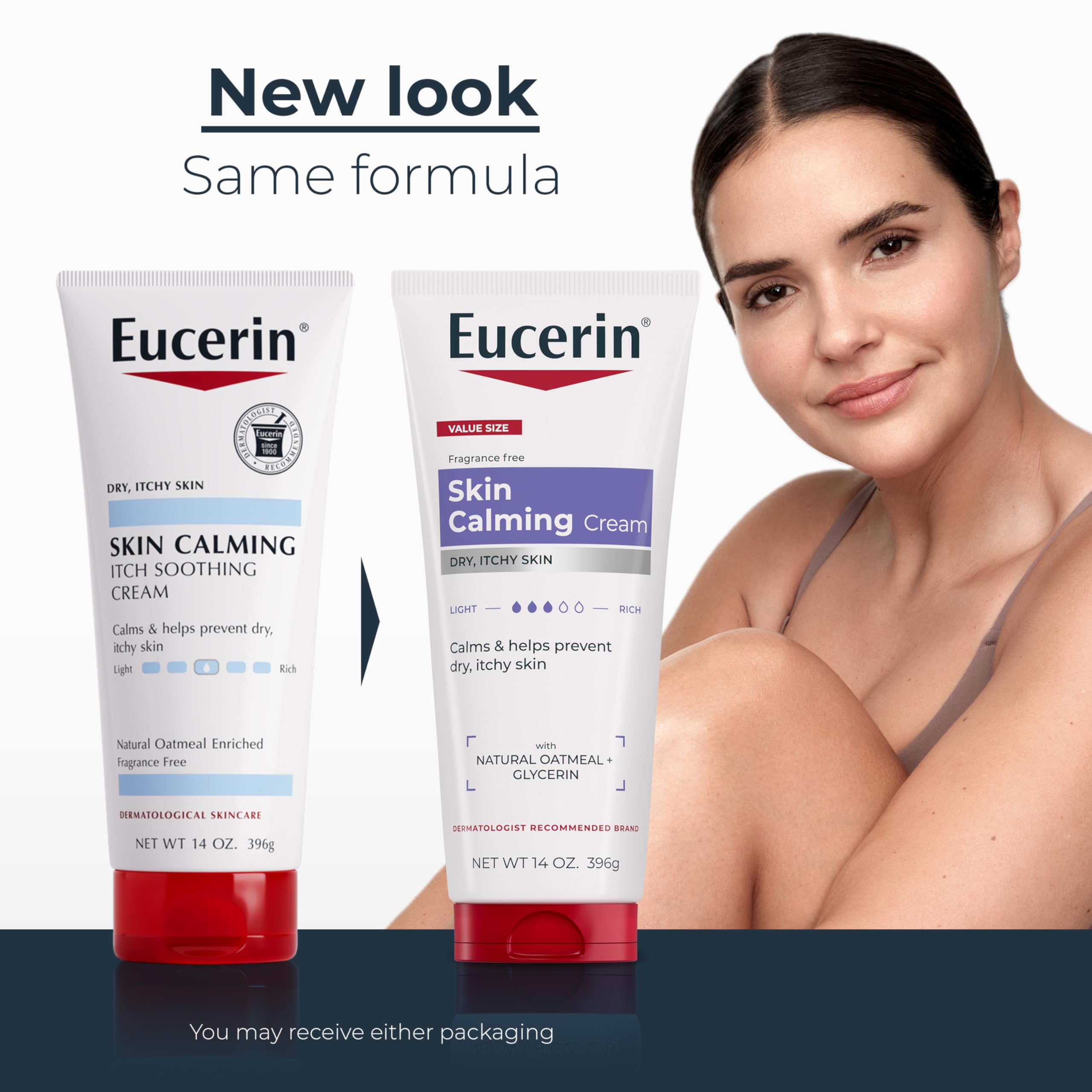Eucerin Skin Calming Cream with Natural Oatmeal and Glycerin, 14 OZ | Body Cream Enriched with Natural Oatmeal and Glycerin, Calms and Helps Prevent Dry, Itchy Skin, Fragrance Free