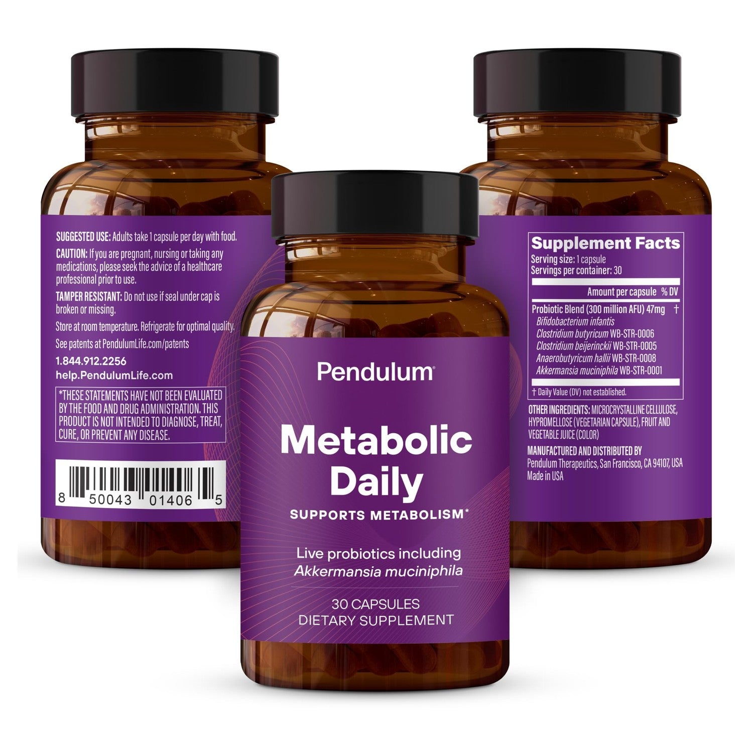 Pendulum Metabolic Daily - Multi-Strain Probiotic with Akkermansia muciniphila to Support Metabolism and Sustain Energy Levels - for Women and Men - 30 Capsules (1 Pack)
