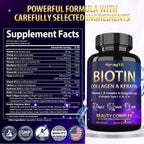 StrongVit Biotin with Hyaluronic Acid, Keratin and Collagen Supplements - 10000mcg for Hair Growth Women and Men - Hair Skin and Nails Vitamins - 60 Capsules