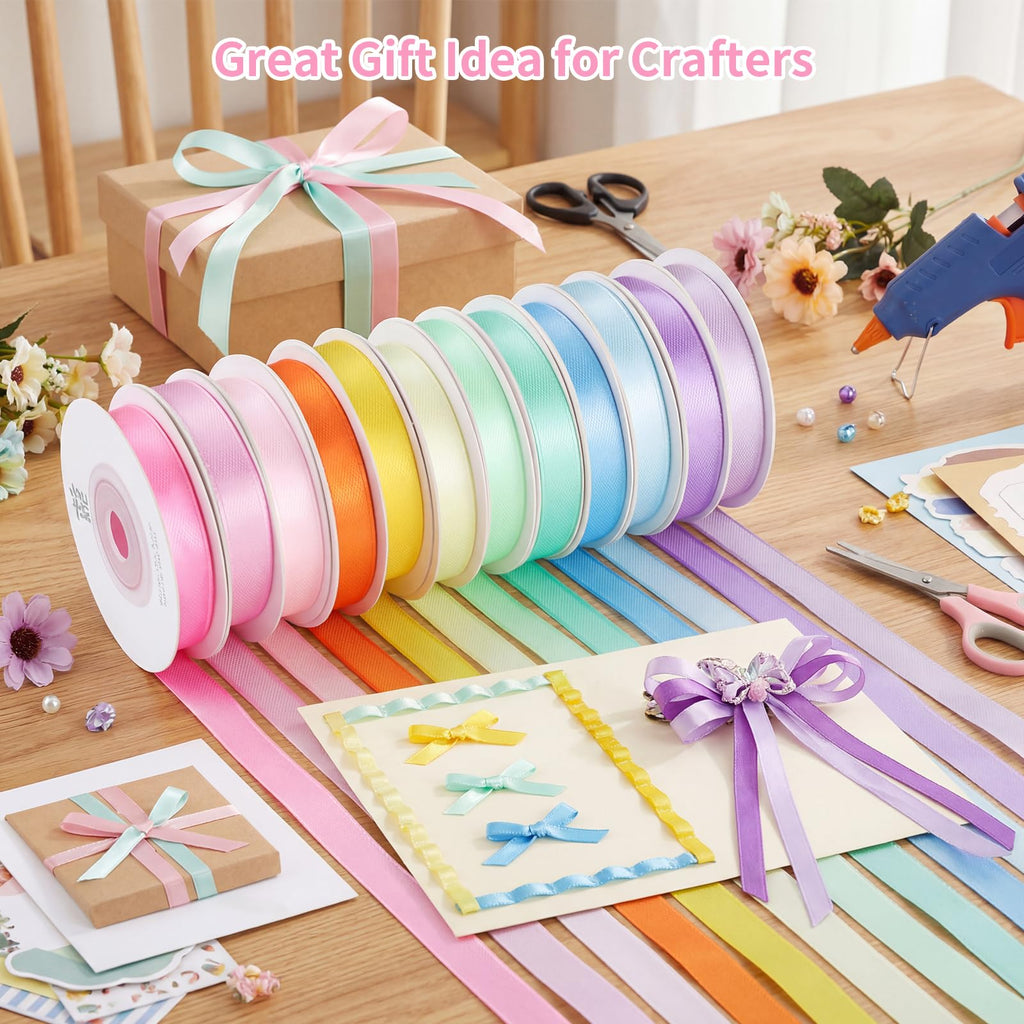 woric 120 Yards Rainbow Ribbon 12 Colors 3/8" x 10 Yards/Roll