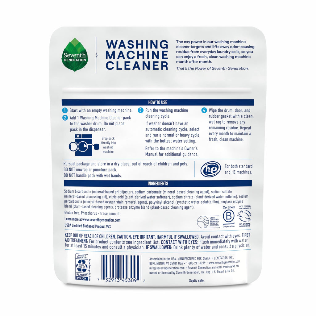 Buy now Seventh Generation Washing Machine Cleaner 6 Count Free & Clear Targets Odor-Causing Residue Powered by Oxy Power 4.2 oz at indiglob india
