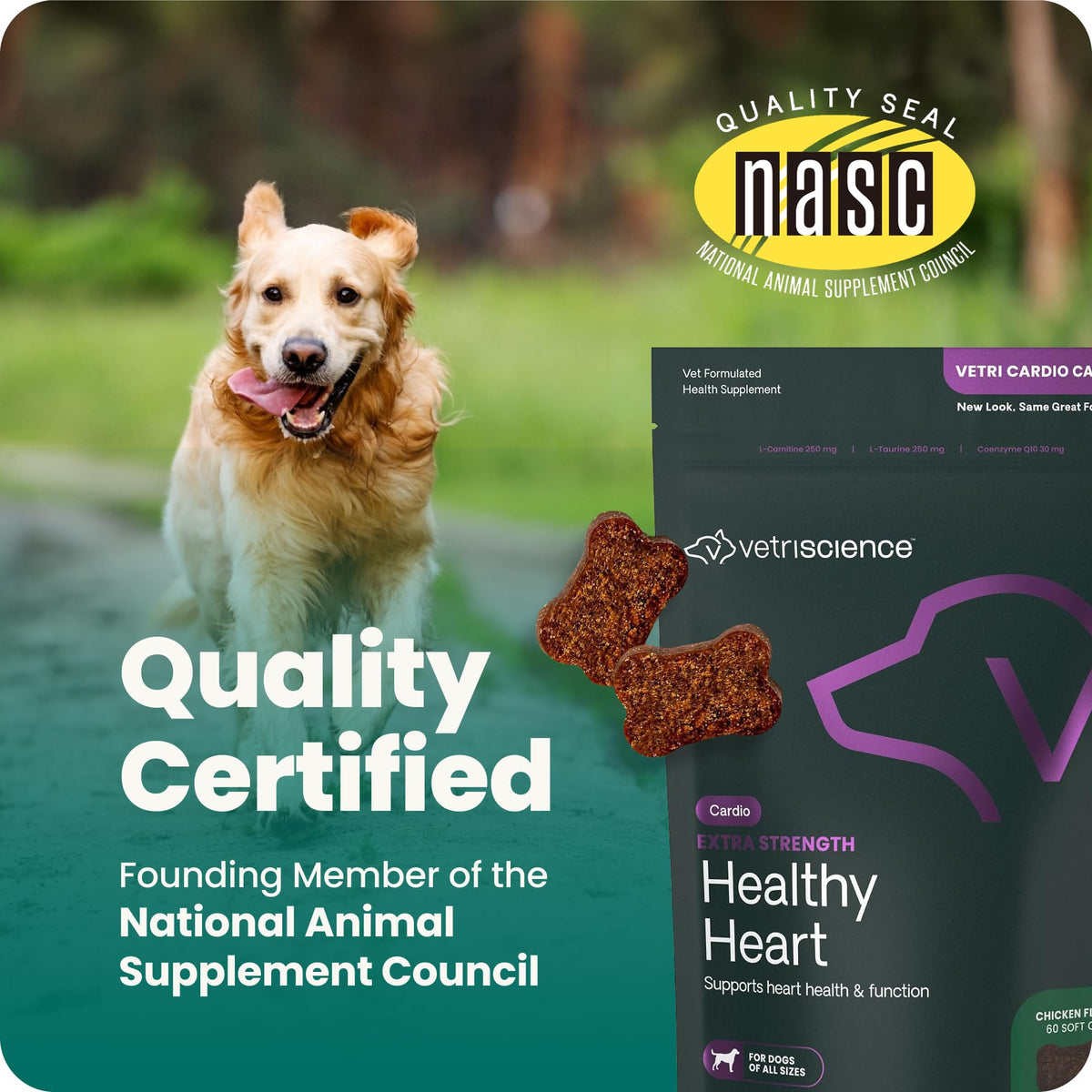 VetriScience Extra Strength Healthy Heart Chews for Dogs, Chicken, 60 Count