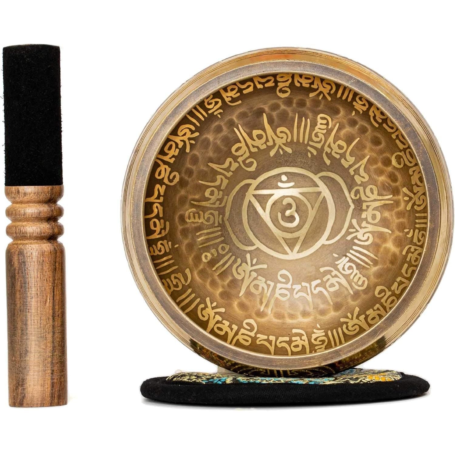 Buy now Tibetan Singing Bowl Set 4.2 inch with Holy Buddhist Mantra and Sacred Third Eye Symbol from Nepal~ Antique design suitable for Yoga, Meditation, Sound Healing & Chakra Balancing~ (4.2 Third EYE) 4.2 Third EYE at indiglob india