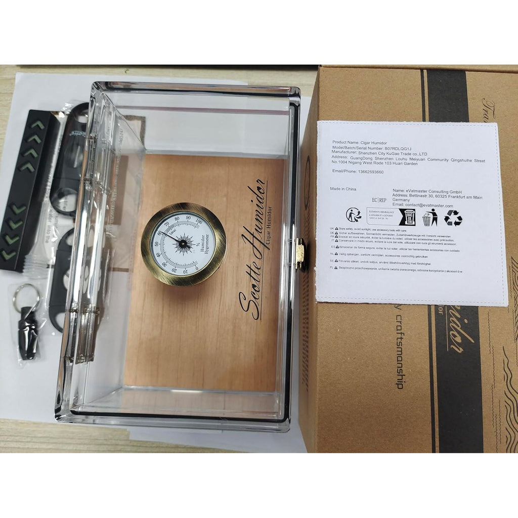 Buy now Scotte Acrylic Cigar Humidor Jar/case/Box with Humidifier and Hygrometer,humidor Can Hold About 20 Cigars Including Cigar Cutters and Cigar Punch (Clear-1) at indiglob india