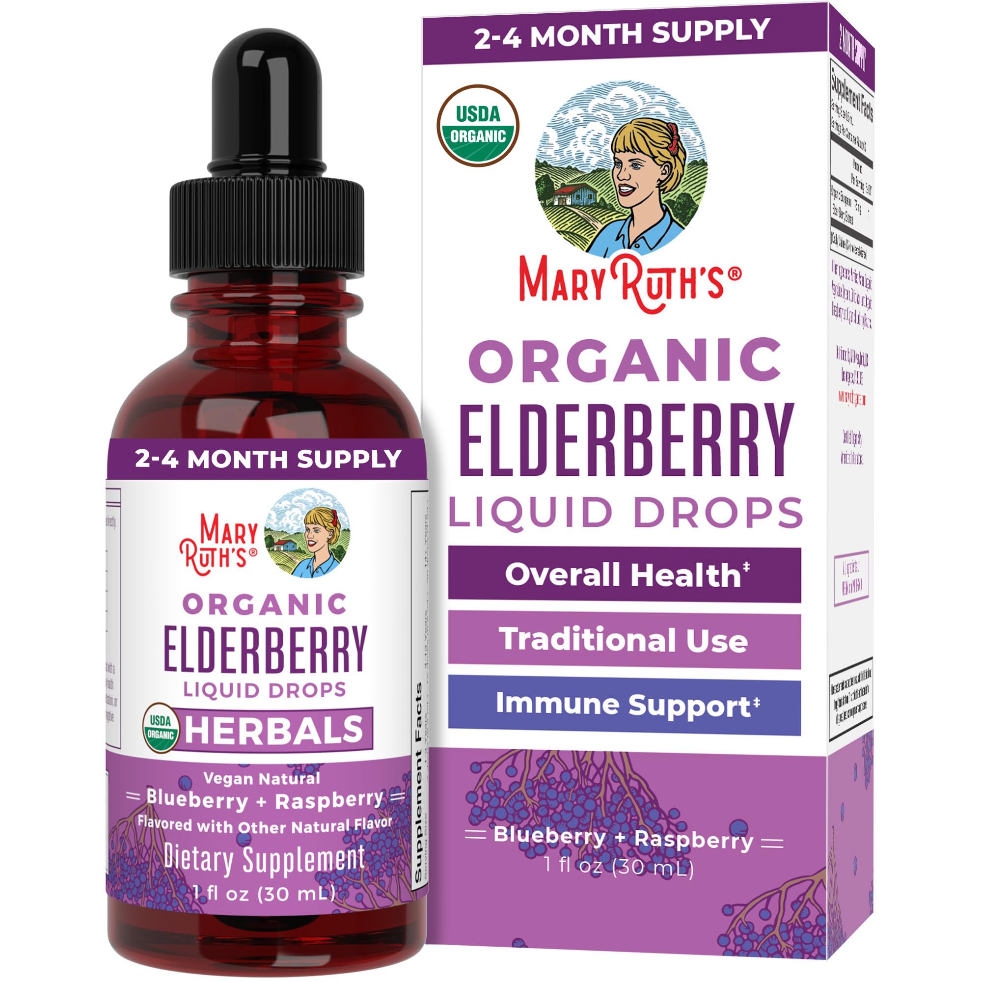 MARYRUTH'S Organic Elderberry Liquid Drops for Adults & Kids, Immunity, 1oz | 150mg Elderberry Extract, Sugar Free, Vegan, Non-GMO