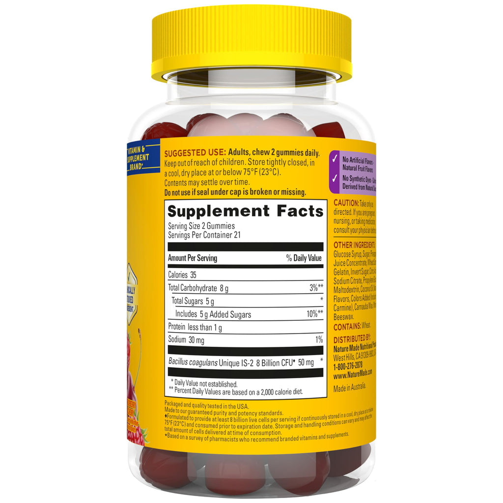 Nature Made Probiotics for Women and Men, 42 Probiotic Gummies | Probiotics with 8 Billion CFU Per 2 Probiotic Gummies, Support Healthy Digestion, Raspberry & Cherry Flavors, 21 Day Supply