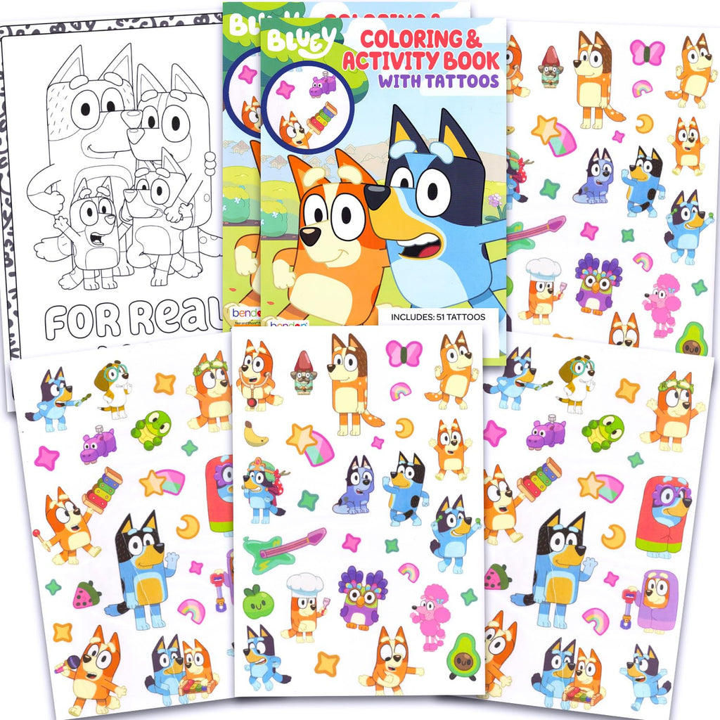 100+ Bluey Temporary Tattoos for Kids Coloring Book Party Favors Bundle