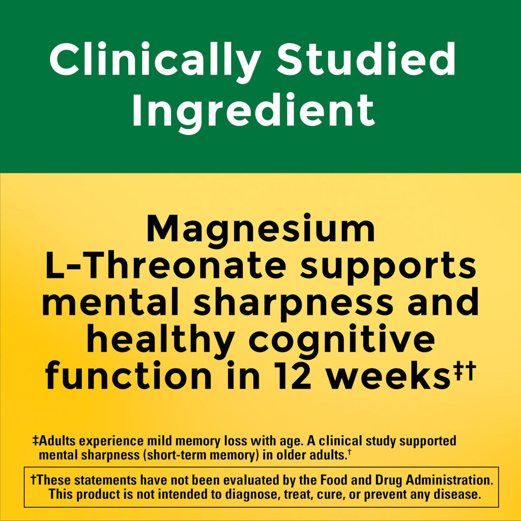 Nature Made Magnesium L-Threonate with Vitamin C & Vitamin D3, 90 Capsules | Provides 130 mg of Mag from 1800 mg Magnesium L Threonate, Cognitive Support Magnesium Supplement, 30 Day Supply