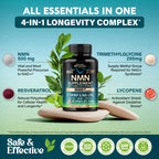 NMN Supplement - NMN w/ Resveratrol, TMG & Lycopene 1000mg - 60 Caps