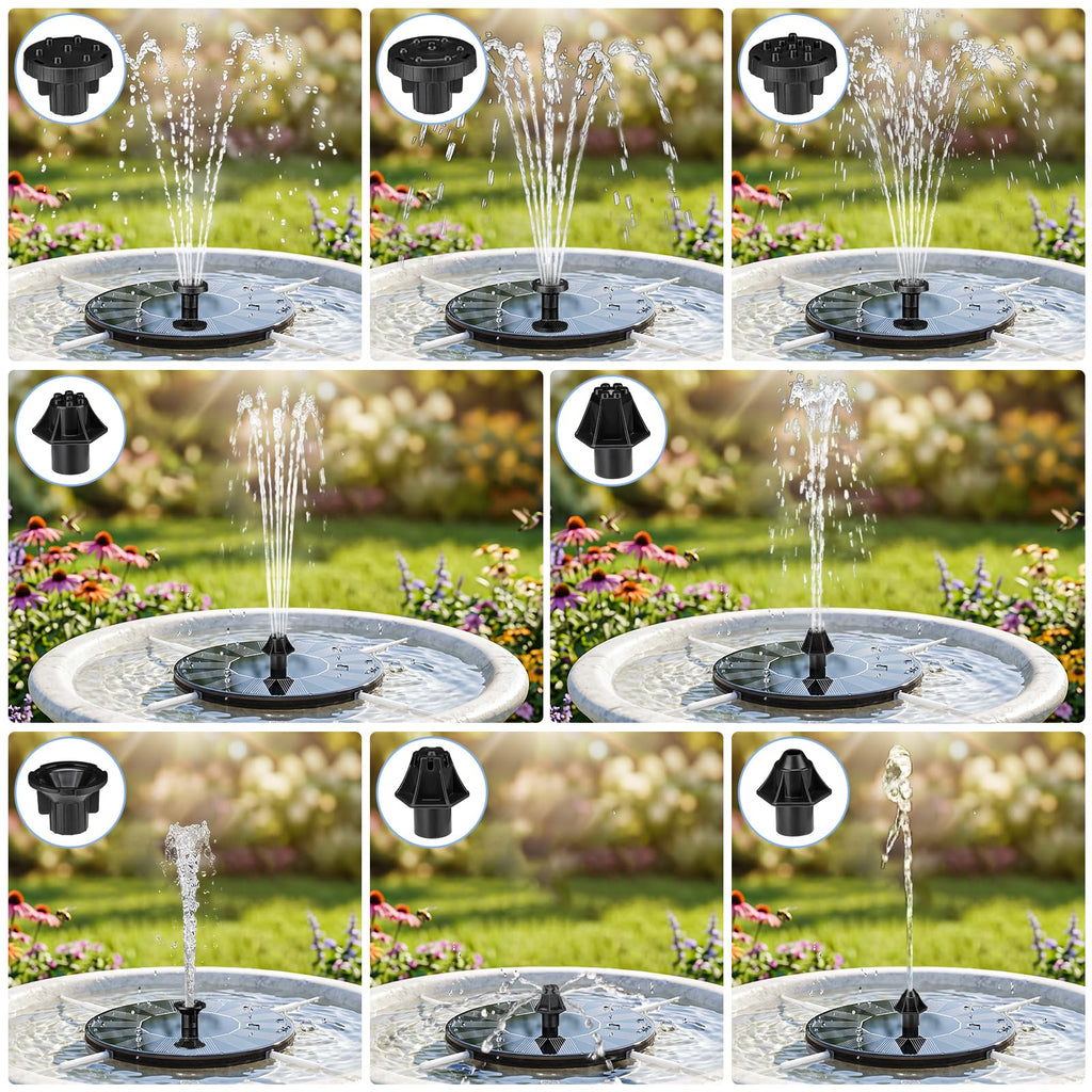 Mademax Solar Bird Bath Fountains, Upgrade 1.4W Solar Fountain Pump with 8 Nozzles & 4 Brackets, Free Standing Floating Solar Powered Water Fountain Pump for Bird Bath, Garden, Pond, Pool, Outdoor